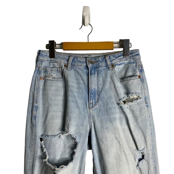 American Eagle Women's Light Wash Distressed High Waisted Mom Jeans - Picture 2 of 9